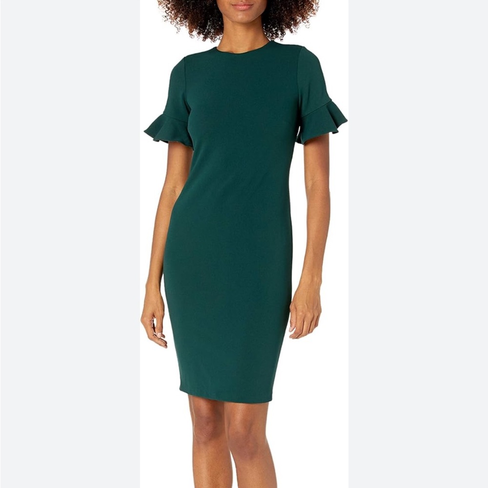 Calvin Klein green Ruffle Sleeve Midi Dress